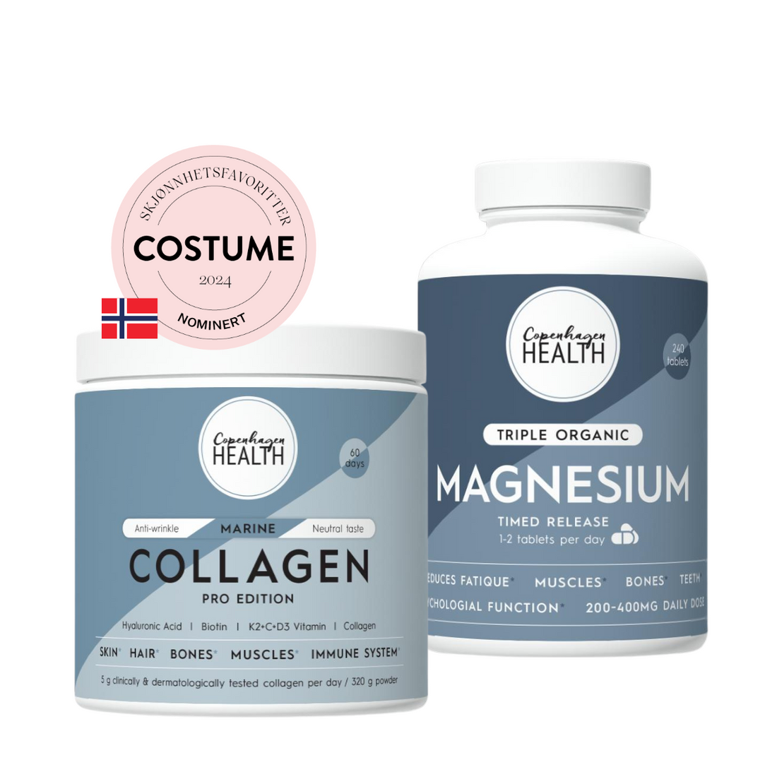 2 produkter: Kollagen med hyaluronsyra + vitaminer &amp; magnesium